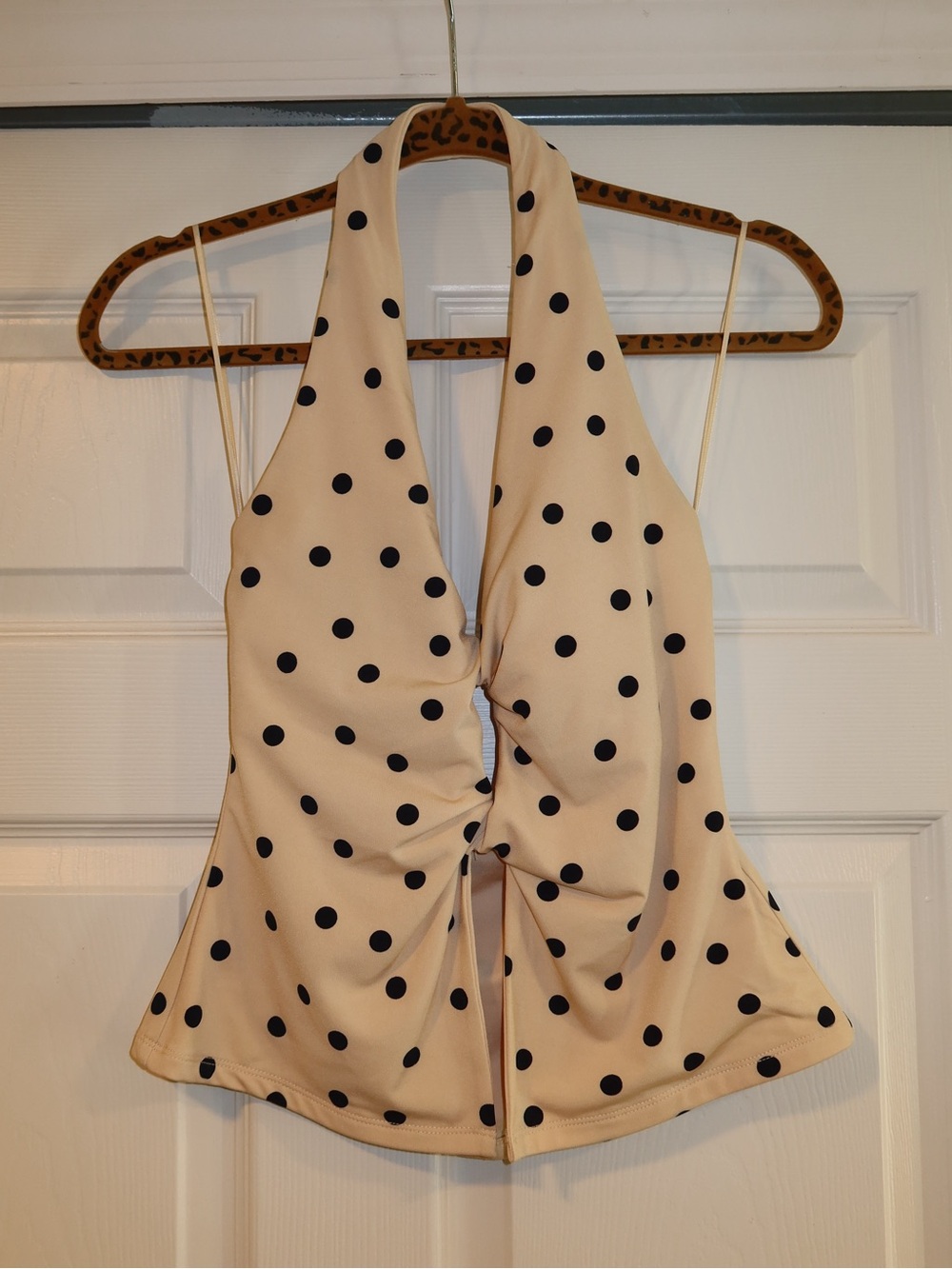 Abercrombie & Fitch Cream Halter Camisole with Black Polka Dots
